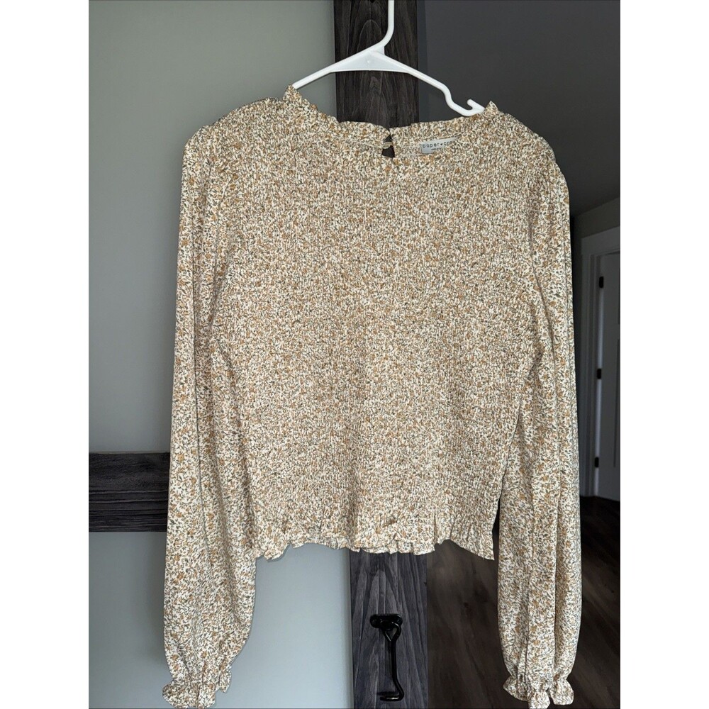 Paper Crane  floral ruffled smocked long sleeve blouse Size Med boho